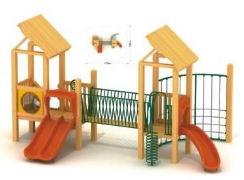 幼儿园户外大型木质滑梯荡桥攀爬架墙钻洞黄花梨儿童体能训练组合 4