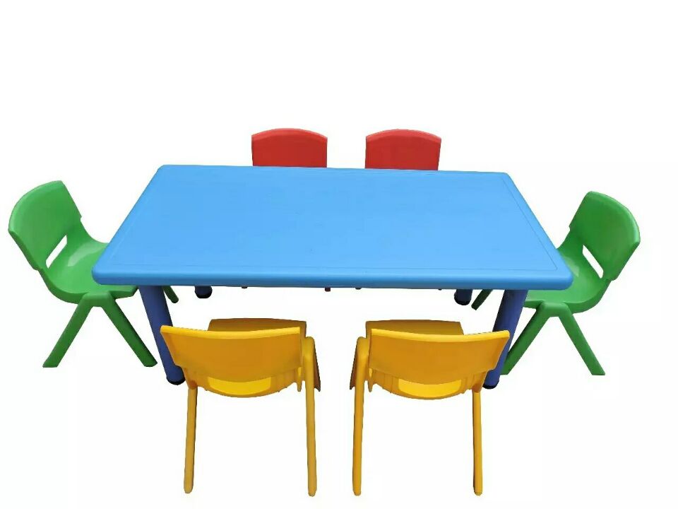 河南幼儿园桌椅   幼儿园六人长方餐桌椅1